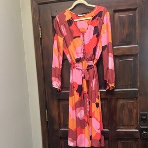DR2 Vibrant Pink and Orange Long Sleeve Dress